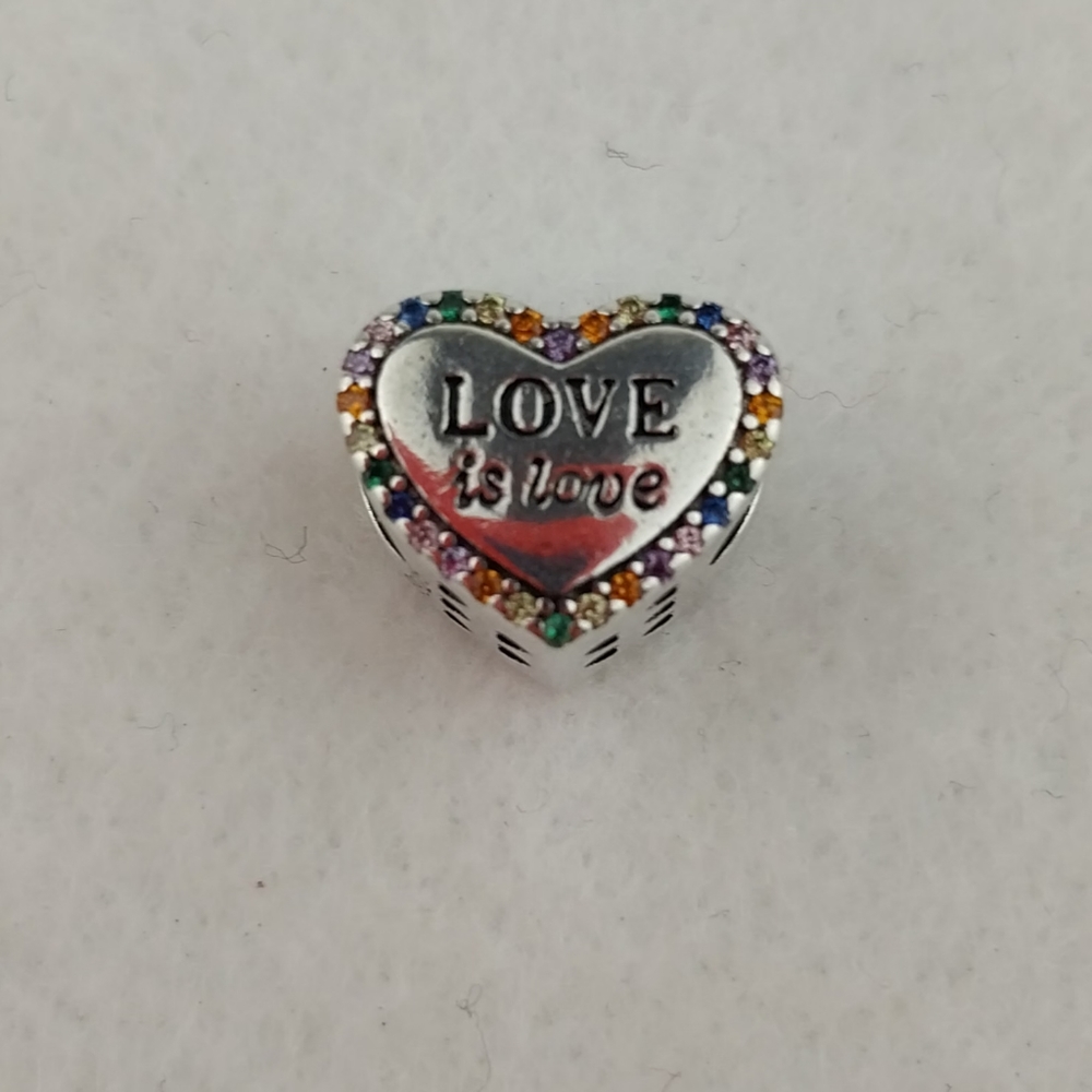 Sterling Silver Charm Pride Heart Love is Love S925 Pandora Bracelet Charm